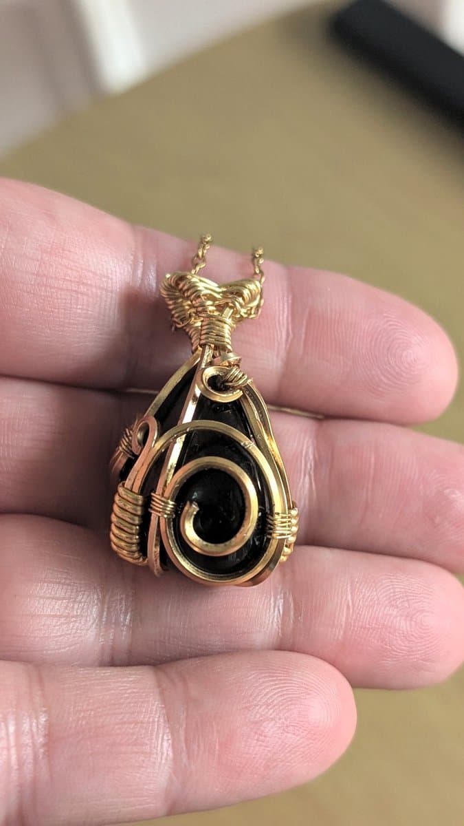 Black Tourmaline Pendant - Gold Plated Copper Wire pendant detail - view 5 of 6 by Loutan Beauty