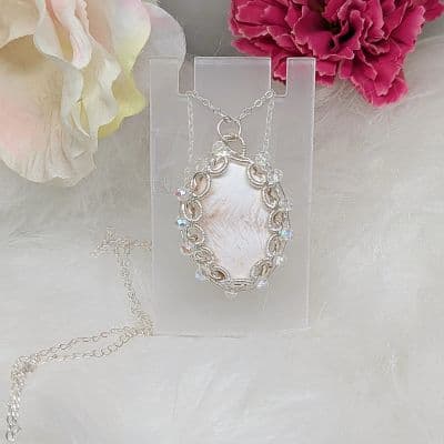 Pink Scolecite and Swarovski Bead Pendant Necklace pendant detail - view 3 of 14 by Loutan Beauty