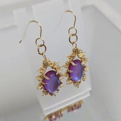 Wire Wrapped Ethereal Effect Moonstone Earrings - Purple/Blue Snowflake earrings detail - view 7 of 7 by Loutan Beauty