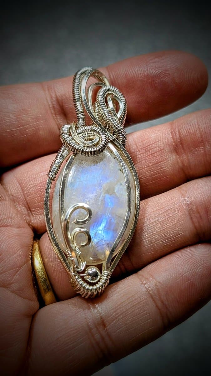 Moonstone and Silver Wire Wrapped Pendant - handcrafted jewellery by Loutan Beauty - view 1