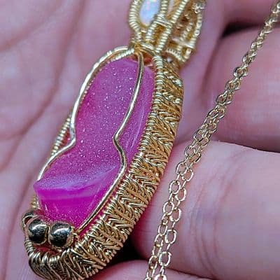 Pink Druzy Crystal and Ethiopian Opal Pendant pendant detail - view 5 of 9 by Loutan Beauty