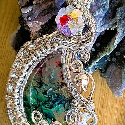 Dyed Moss Agate Pendant with Preciosa Crystals and Beading pendant detail - view 5 of 6 by Loutan Beauty