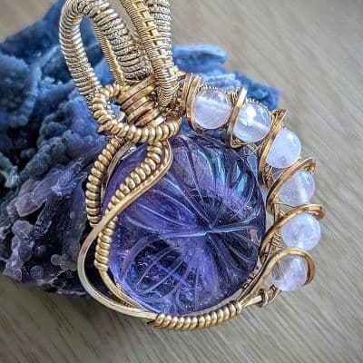 Amethyst Pendant with Rose Quartz Beads and Gold Plated Wire pendant detail - view 5 of 9 by Loutan Beauty