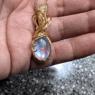 Glass Moonstone Cabachon Wire Wrap Pendant pendant detail - view 10 of 10 by Loutan Beauty