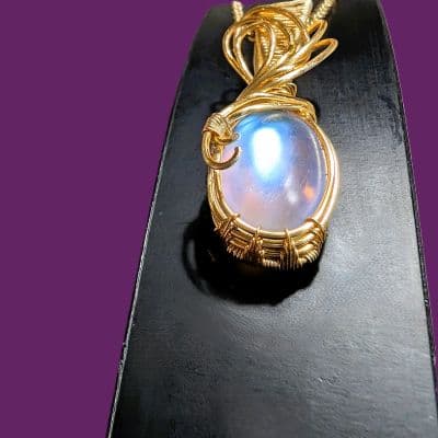 Glass Moonstone Cabachon Wire Wrap Pendant pendant detail - view 6 of 10 by Loutan Beauty