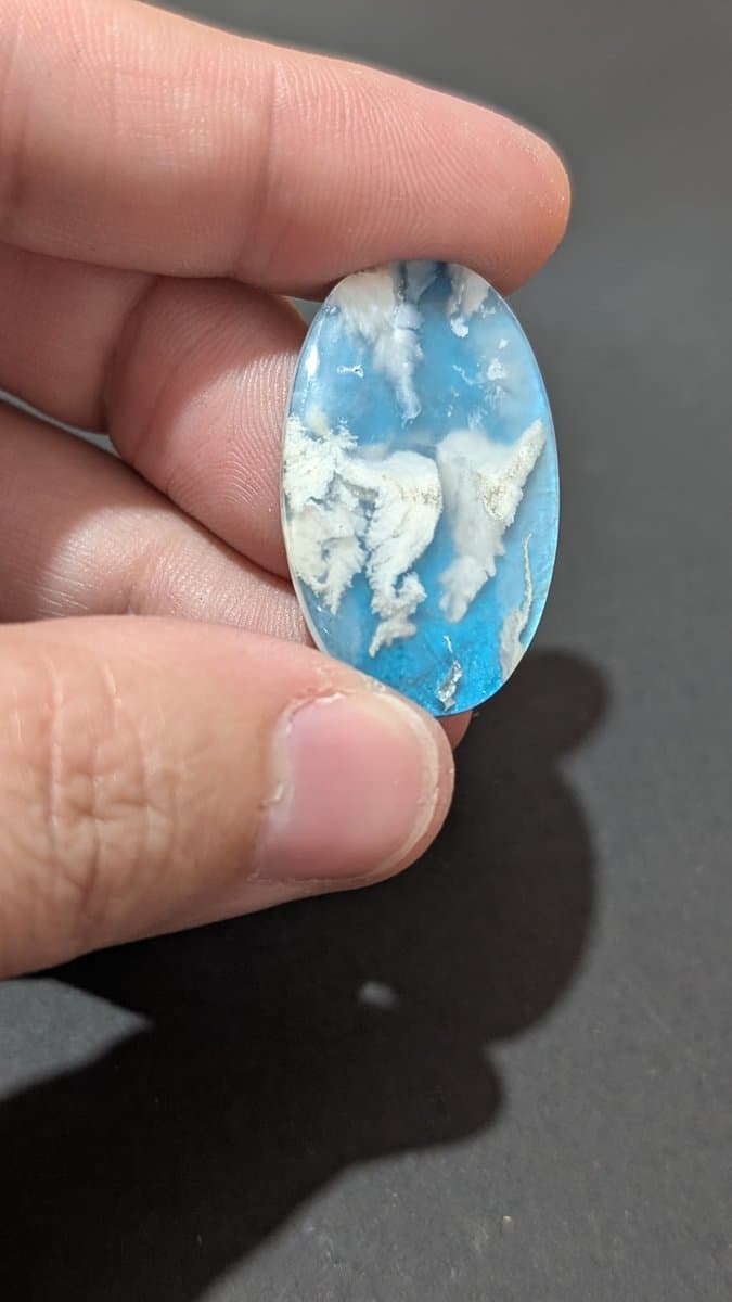 Aurora Blue Plume Agate Doublet #4 stone detail - view 2 of 2 by Loutan Beauty