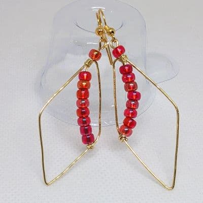Leaf Style Drop Earrings - Flame Red Beads earrings detail - view 4 of 7 by Loutan Beauty