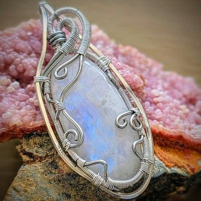 Moonstone Pendant with Silver Plated Copper Wire pendant detail - view 2 of 4 by Loutan Beauty