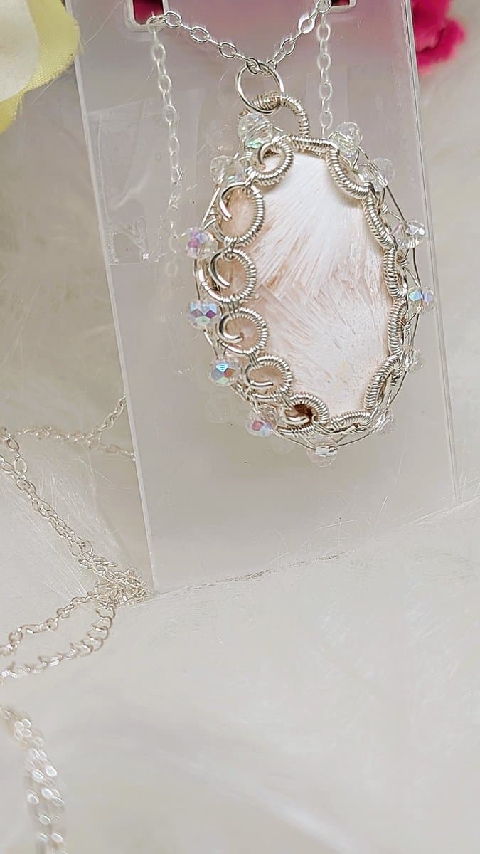 Pink Scolecite and Swarovski Bead Pendant Necklace pendant detail - view 13 of 14 by Loutan Beauty
