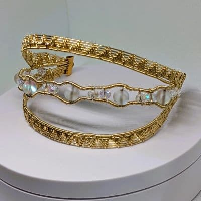 bracelet in gold plated copper - Gold Arm Cuff with Mermaid Tear Beads by Loutan Beauty