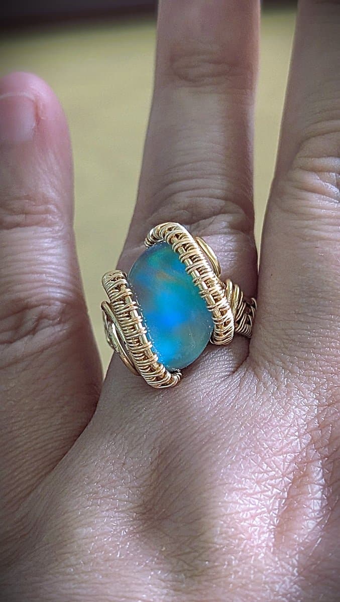 Lab Opal and Gold Plated Wire Ring ring detail - view 2 of 8 by Loutan Beauty