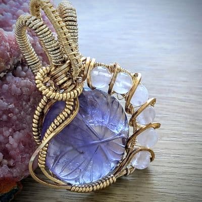 Amethyst Pendant with Rose Quartz Beads and Gold Plated Wire pendant detail - view 1 of 9 by Loutan Beauty