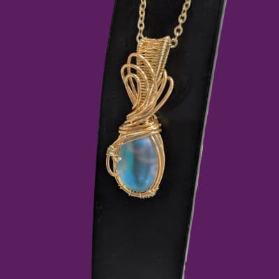 Glass Moonstone Cabachon Wire Wrap Pendant pendant detail - view 3 of 10 by Loutan Beauty