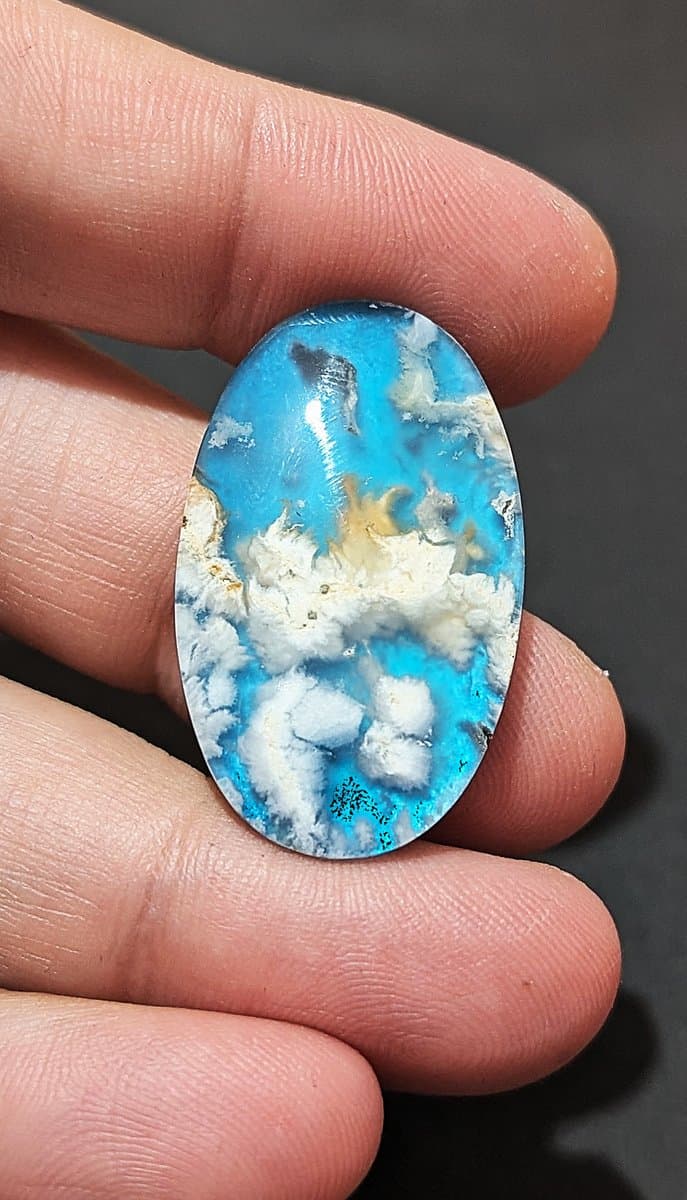Aurora Blue Plume Agate Doublet #1