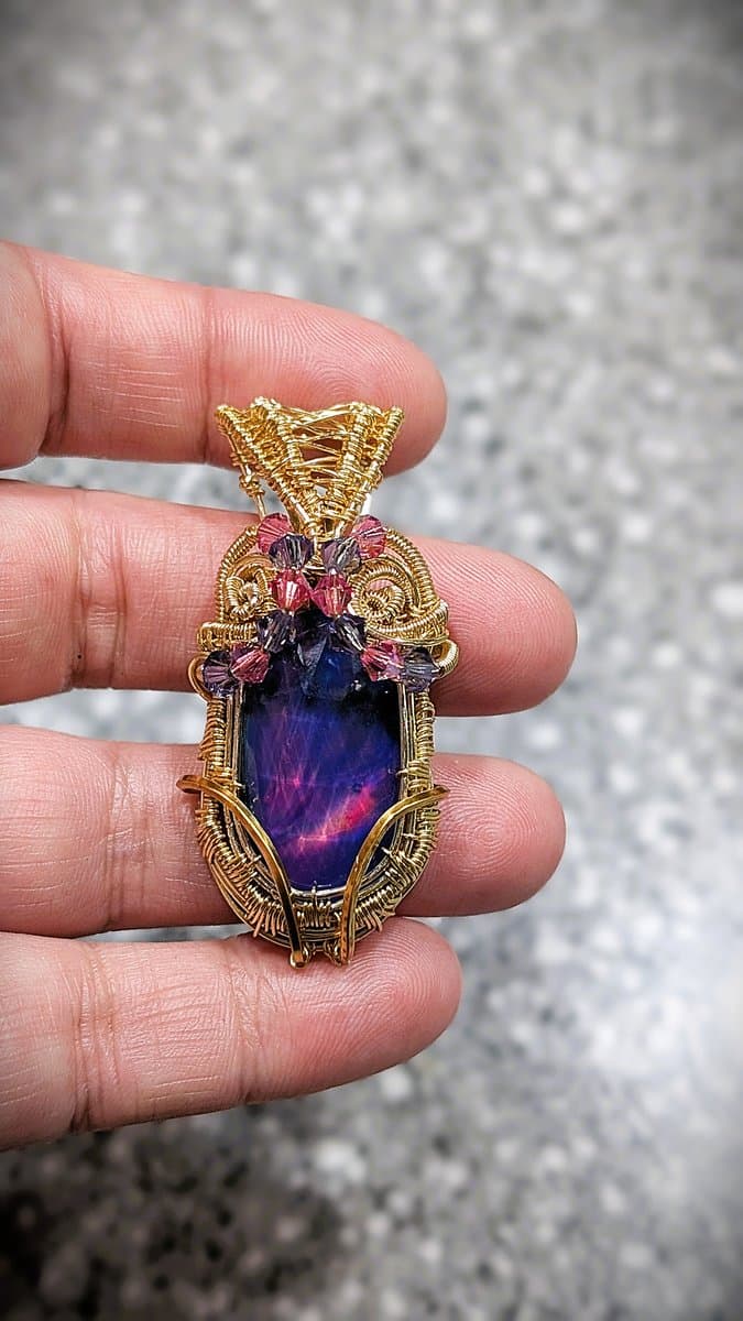Opal and Crystal Pendant - handcrafted jewellery by Loutan Beauty - view 1