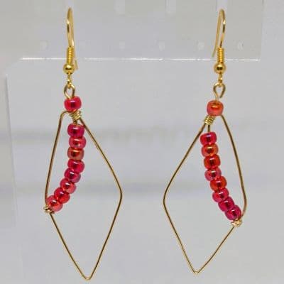 Leaf Style Drop Earrings - Flame Red Beads earrings detail - view 3 of 7 by Loutan Beauty