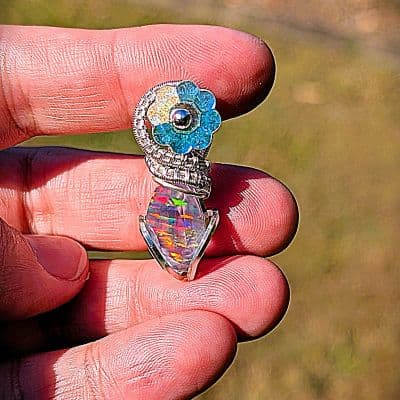 Aurora Fire Opal and Flower Crystal Pendant pendant detail - view 2 of 3 by Loutan Beauty