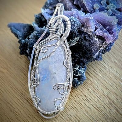 Moonstone Pendant with Silver Plated Copper Wire pendant detail - view 3 of 4 by Loutan Beauty