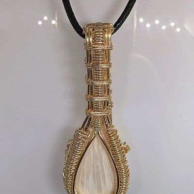 Pink Scolecite and Gold Pendant with Necklace pendant detail - view 2 of 5 by Loutan Beauty