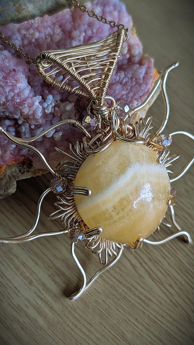 Sunshine Flower Pendant with Handcut Honey Calcite pendant detail - view 2 of 4 by Loutan Beauty