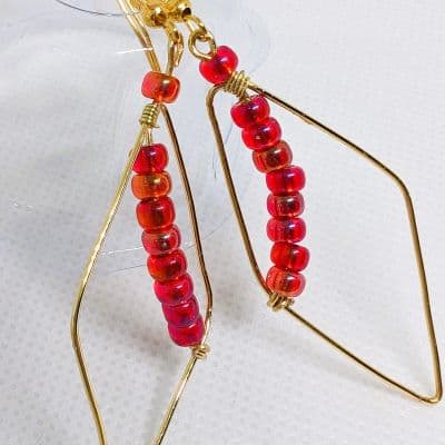 Leaf Style Drop Earrings - Flame Red Beads earrings detail - view 5 of 7 by Loutan Beauty