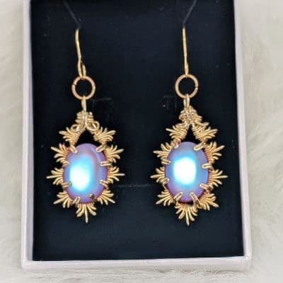 Wire Wrapped Ethereal Effect Moonstone Earrings - Purple/Blue Snowflake earrings detail - view 2 of 7 by Loutan Beauty