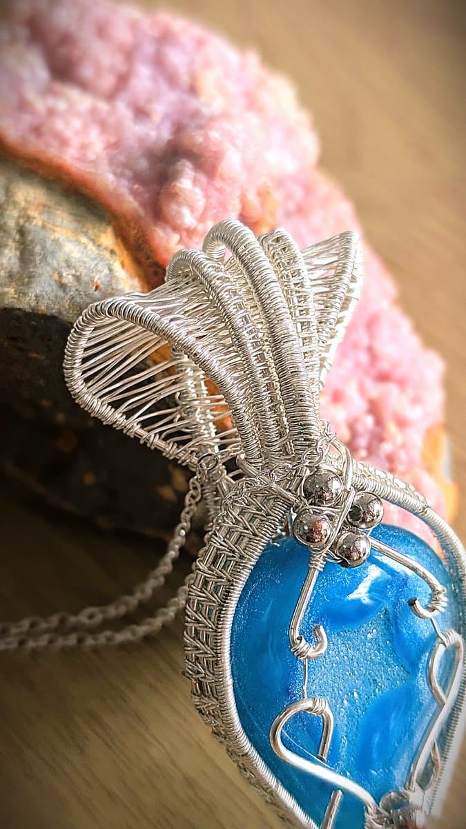 Dyed Blue Agate with Druzy Centre pendant detail - view 2 of 4 by Loutan Beauty