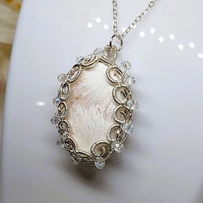 Pink Scolecite and Swarovski Bead Pendant Necklace pendant detail - view 4 of 14 by Loutan Beauty