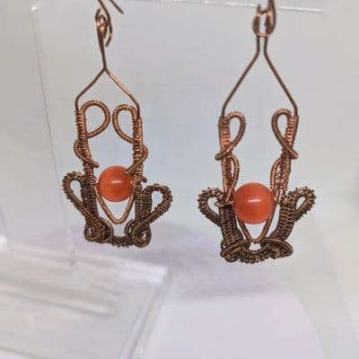 Antique Bronze Carnelian Bead Drop Earrings - Handcrafted in Australia earrings detail - view 2 of 4 by Loutan Beauty