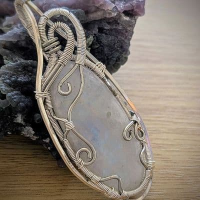 Moonstone Pendant with Silver Plated Copper Wire pendant detail - view 4 of 4 by Loutan Beauty