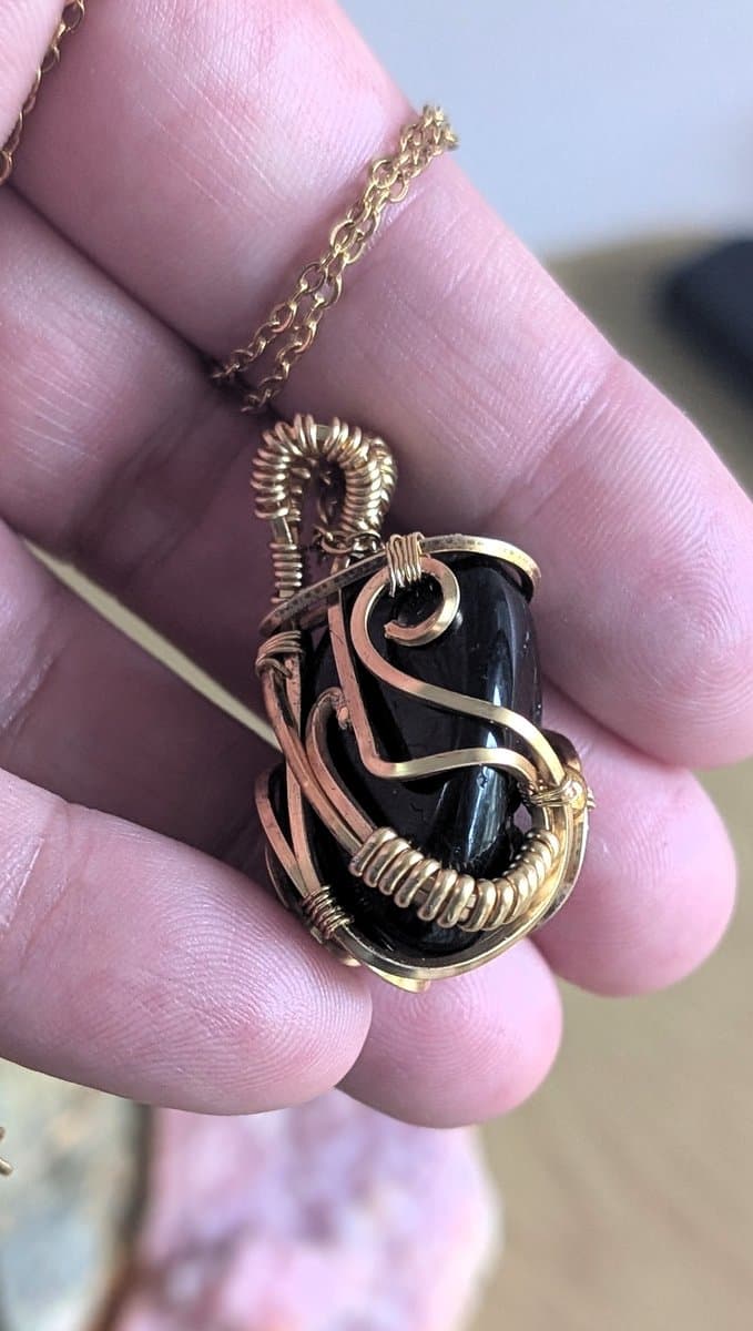 Black Tourmaline Pendant - Gold Plated Copper Wire pendant detail - view 3 of 6 by Loutan Beauty