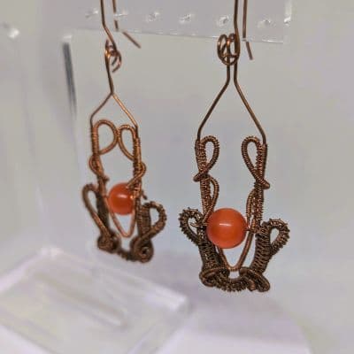 carnelian earrings in silver plated copper and gold - Antique Bronze Carnelian Bead Drop Earrings - Handcrafted in Australia by Loutan Beauty