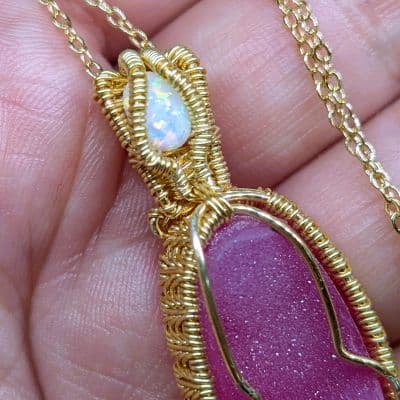 Pink Druzy Crystal and Ethiopian Opal Pendant pendant detail - view 7 of 9 by Loutan Beauty