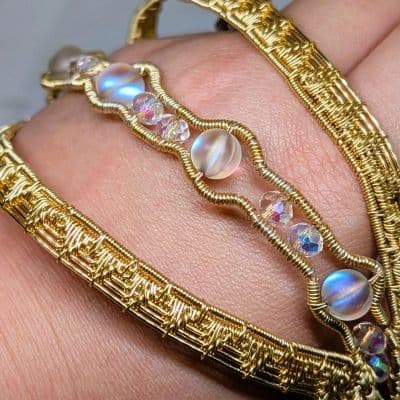 Gold Arm Cuff with Mermaid Tear Beads bracelet detail - view 9 of 10 by Loutan Beauty