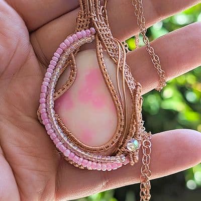 White Jade Pendant with Pink Dye and Seed Beads pendant detail - view 4 of 8 by Loutan Beauty