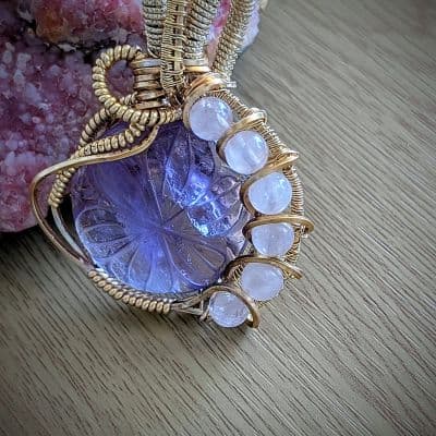 Amethyst Pendant with Rose Quartz Beads and Gold Plated Wire pendant detail - view 6 of 9 by Loutan Beauty