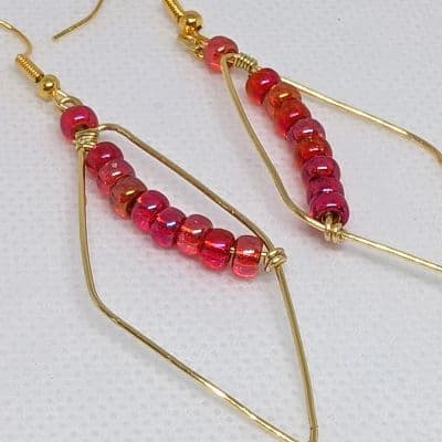 Leaf Style Drop Earrings - Flame Red Beads earrings detail - view 6 of 7 by Loutan Beauty
