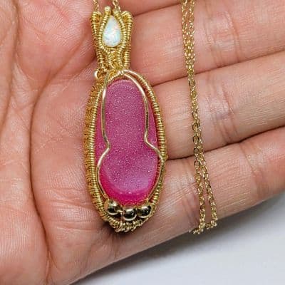 Pink Druzy Crystal and Ethiopian Opal Pendant pendant detail - view 9 of 9 by Loutan Beauty