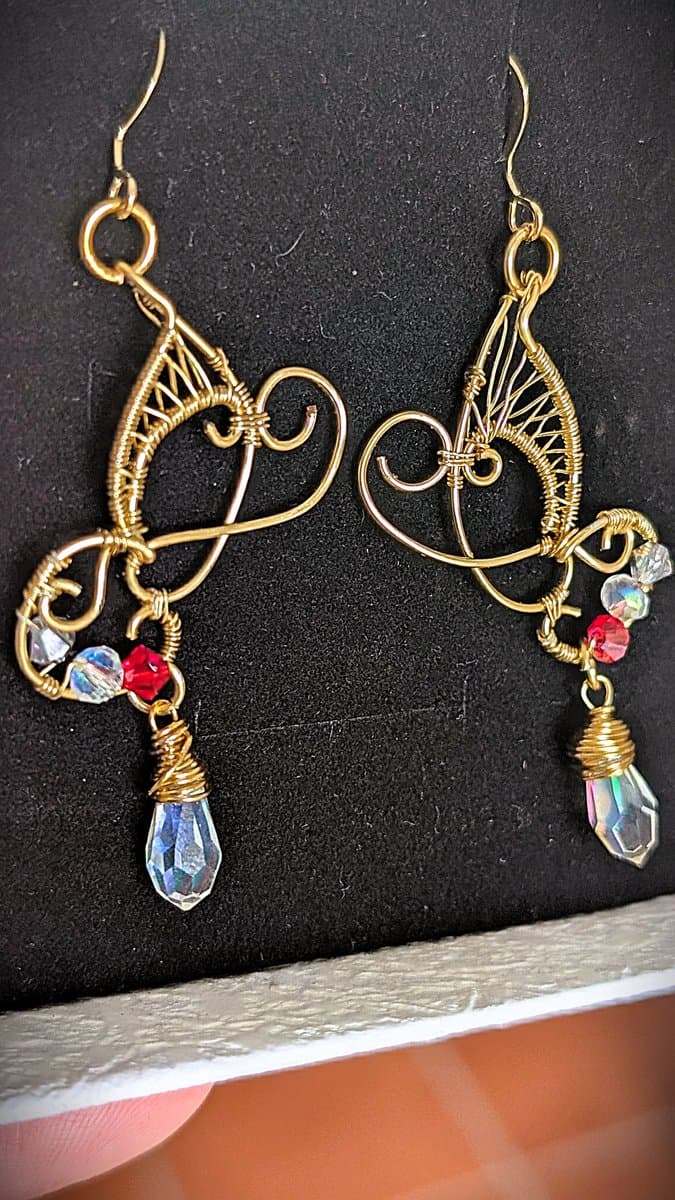 crystals earrings in gold-plated copper - Butterfly Earrings by Loutan Beauty