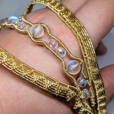 Gold Arm Cuff with Mermaid Tear Beads bracelet detail - view 3 of 10 by Loutan Beauty