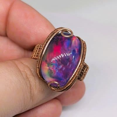 Chunky Aurora Opal Ring - Adjustable ring detail - view 6 of 11 by Loutan Beauty