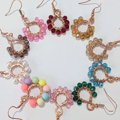 earrings in silver and gold - Copper Beaded Earrings - Handmade. Variety of colours available! by Loutan Beauty