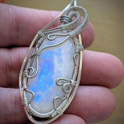 Moonstone Pendant with Silver Plated Copper Wire pendant detail - view 1 of 4 by Loutan Beauty