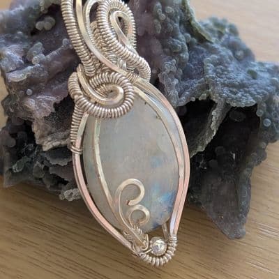 Moonstone and Silver Wire Wrapped Pendant pendant detail - view 3 of 6 by Loutan Beauty
