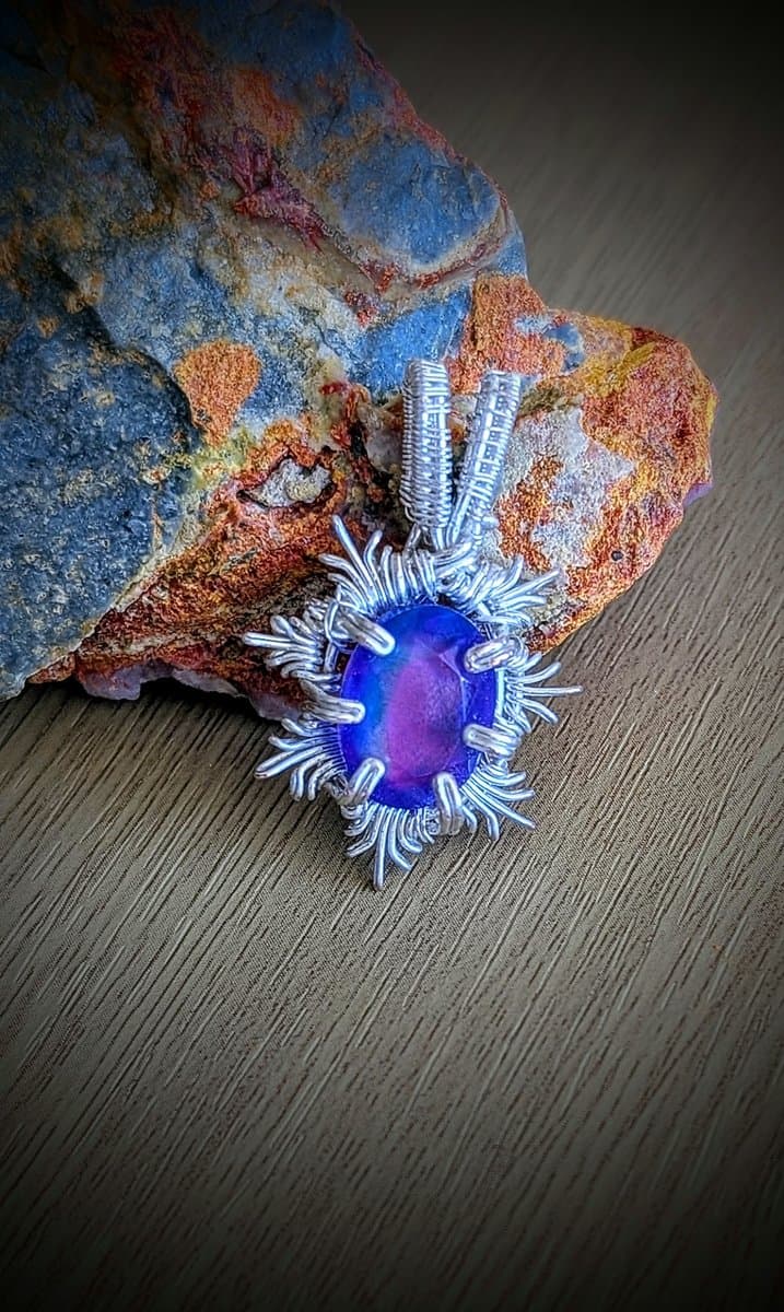 Mini Pendant with Lab Fire Opal pendant detail - view 2 of 4 by Loutan Beauty