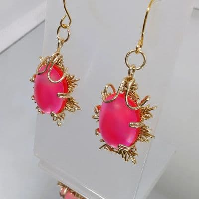 Wire Wrapped Ethereal Effect Moonstone Earrings - Pink Snowflake - Small earrings detail - view 5 of 8 by Loutan Beauty