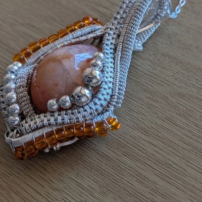 Australian Orange Agate Pendant with Beading pendant detail - view 3 of 6 by Loutan Beauty