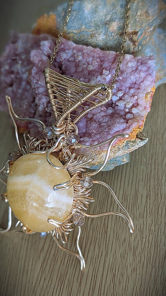 Sunshine Flower Pendant with Handcut Honey Calcite pendant detail - view 3 of 4 by Loutan Beauty