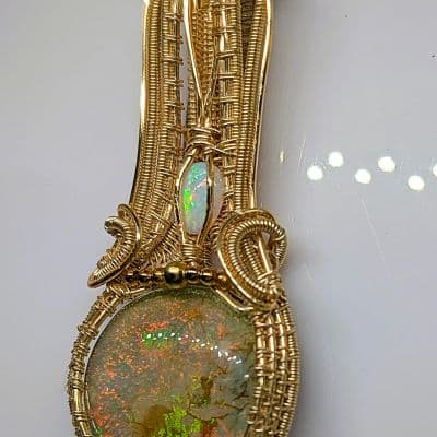 Double Opal Pendant! Monarch Opal and Ethiopian Opal pendant detail - view 4 of 5 by Loutan Beauty