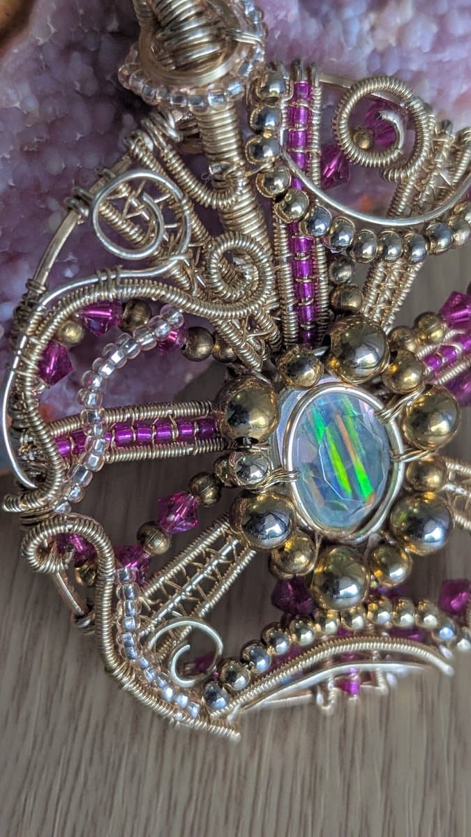 Lab Opal and Preciosa Crystals pendant - Large Pendant by Loutan Beauty